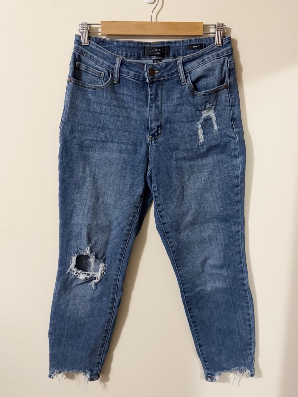 Judy Blue Womens Slim Fit Distressed Raw Hem Jeans Size 9 / 29 Denim